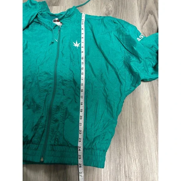 Vintage Boast Teal Green Crinkle Nylon Windbreaker Jacket Mens Medium 90s Zip Up - Picture 7 of 8